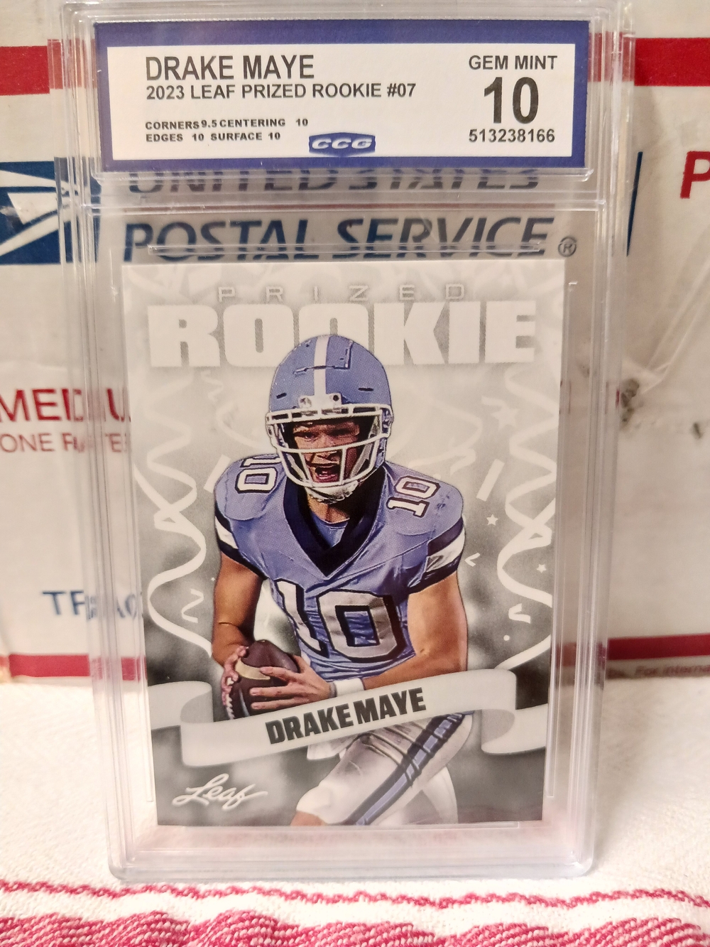 Drake Maye 2023 Leaf Prized Rookie #07 Graded Card - Blue/White GEM MT 10!!